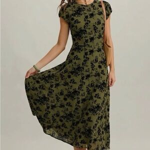 RIHOAS Olive Floral Midi Dress